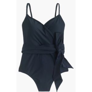 JCrew Retro Waist Tie Faux Wrap Navy Swimsuit